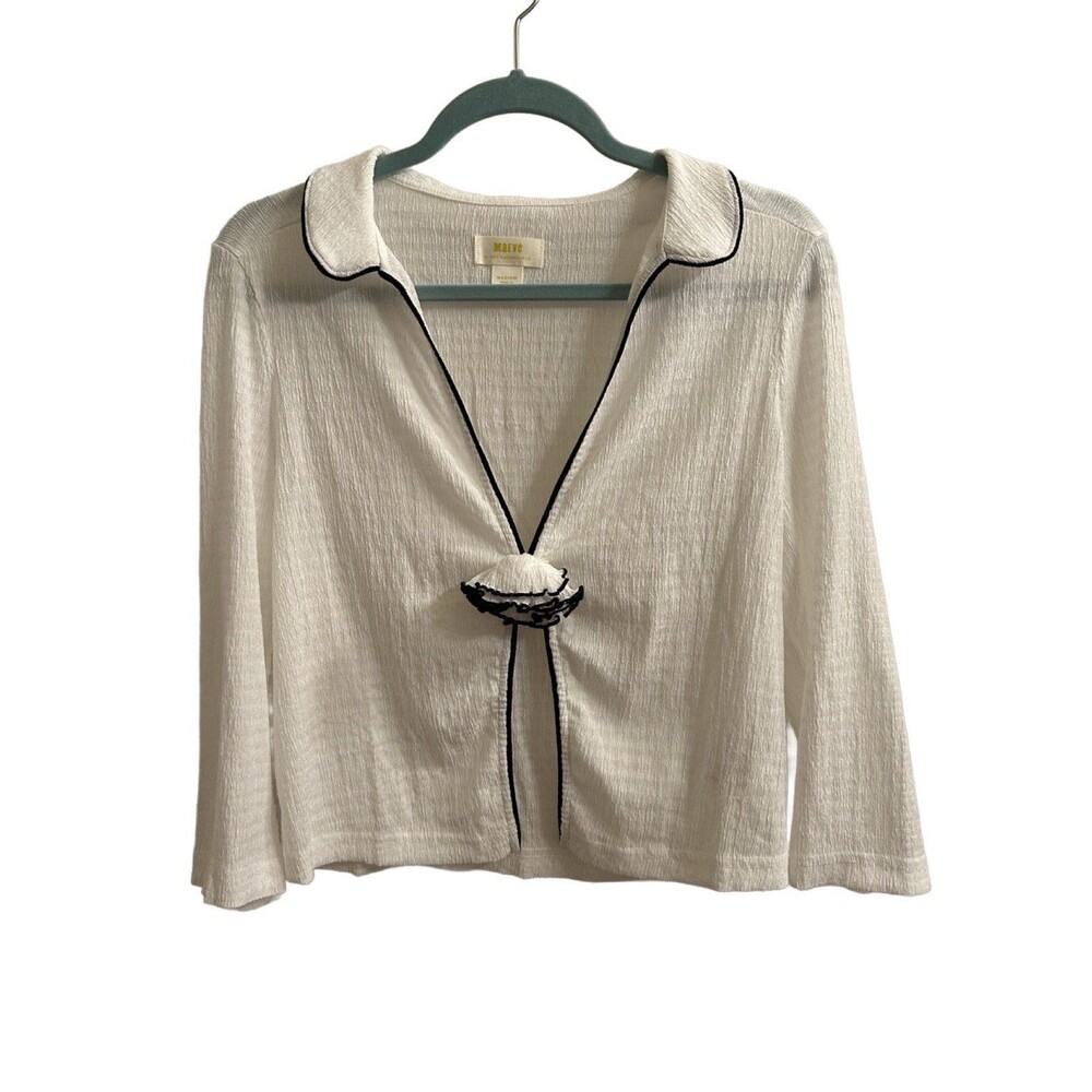 Anthropologie Top Womens White Black Guaze Flower Rosette Topper Cardigan Sz M